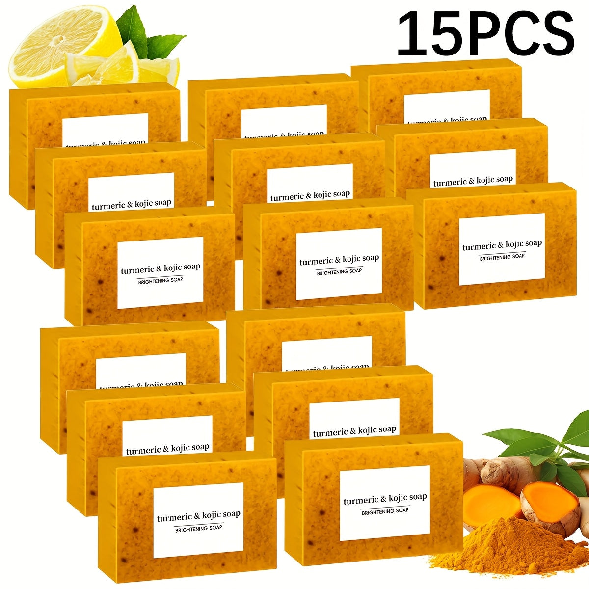 15pcs Turmeric And Kojic Acid Soap, Natural Turmeric Soap, Deep Cleansing for Face And Body, Suitable for All Skin Types, Perfect Gift